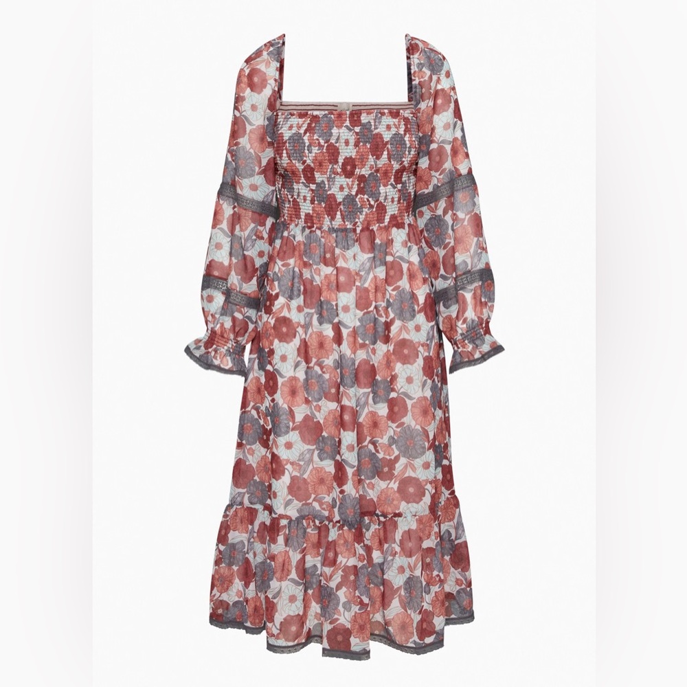 Aritzia Wilfred Women's Dress Midi Grace Floral Smocked Ruffle Size XS
